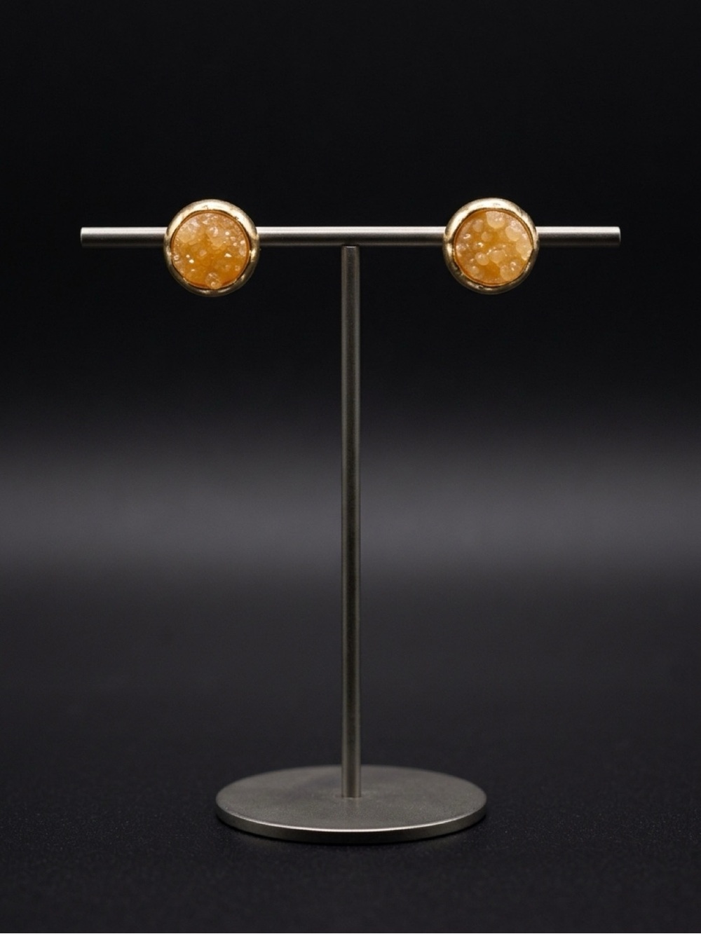 Gold-Trim Honey Amber Druzy Stud Earrings